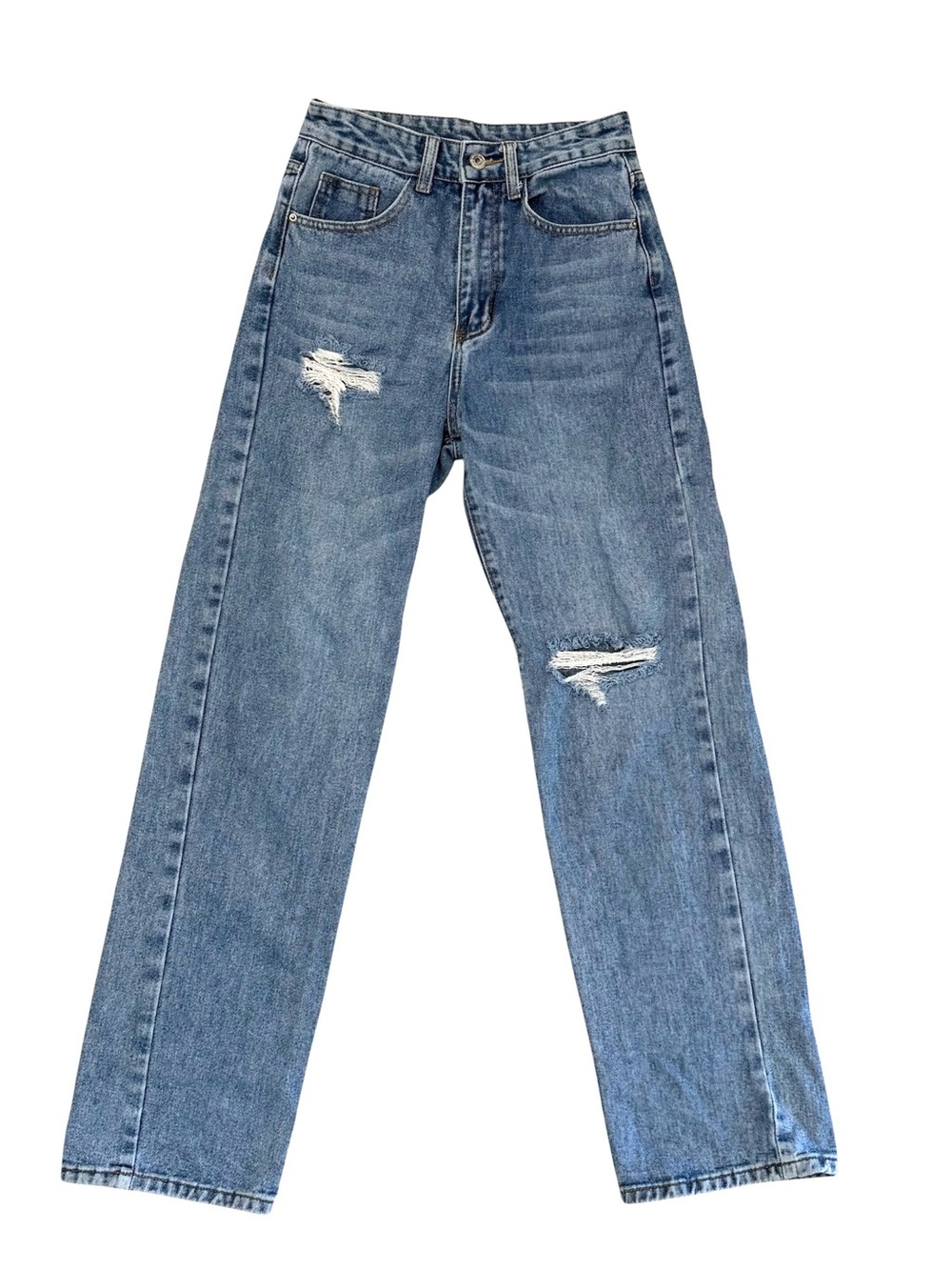 Shein Womens XS Straight Jeans Distressed Blue Medium Wash Denim 5 Pocket